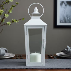 15.7" White Metal Lantern by US Trove