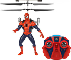 Toy figure of Spider-Man with a remote control on a white background