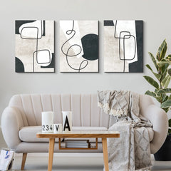 US Trove 3 Pieces 16x24 inch Modern Abstract Wall Art Decor, Framed Black and White Canvas Wall Print Set with Minimalist Art Prints for Living Room Ready to Hang