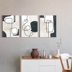 US Trove 3 Pieces 16x24 inch Modern Abstract Wall Art Decor, Framed Black and White Canvas Wall Print Set with Minimalist Art Prints for Living Room Ready to Hang