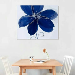 COMIO Navy Blue Wall Art for Bathroom Decor, Abstract Flower Painting Canvas Print Artwork Framed Set Blue and white Wall Decor for Bedroom, Small