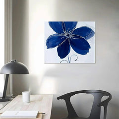 COMIO Navy Blue Wall Art for Bathroom Decor, Abstract Flower Painting Canvas Print Artwork Framed Set Blue and white Wall Decor for Bedroom, Small