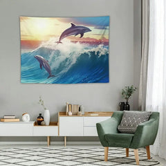 COMIO Dolphin Wall Art Blue Ocean Jumping Dolphins Animal Bathroom Decor Painting Picture Prints on Canvas Framed Home Wall Decoration