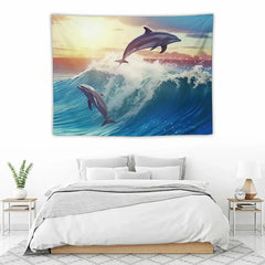 COMIO Dolphin Wall Art Blue Ocean Jumping Dolphins Animal Bathroom Decor Painting Picture Prints on Canvas Framed Home Wall Decoration
