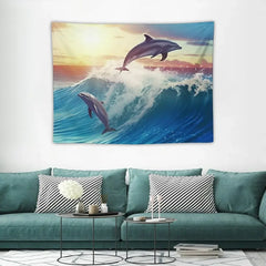 COMIO Dolphin Wall Art Blue Ocean Jumping Dolphins Animal Bathroom Decor Painting Picture Prints on Canvas Framed Home Wall Decoration