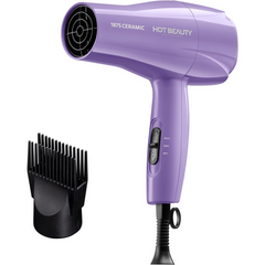Hot Beauty 1875 Ceramic Hair Dryer, Powerful Fast Drying, Multi-Setting with Comb Attachment, Additional Detangler Included, Slide Bar Switch, Compact for Home & Travel
