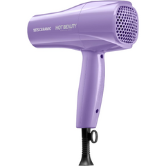 Hot Beauty 1875 Ceramic Hair Dryer, Powerful Fast Drying, Multi-Setting with Comb Attachment, Additional Detangler Included, Slide Bar Switch, Compact for Home & Travel