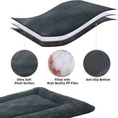 SOPAT Deluxe Washable Dog Bed – Soft faux velvet crate mat with fiber stuffing,