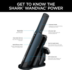 Shark WV410BL WANDVAC Cordless Hand Vacuum – Ultra-Light, Portable, Powerful Suction for Pets & Cars, Dark Blue