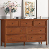 IKENO 7 Drawer Dresser, Vintage Solid Wood Large Storage Cabinet, Rustic Caramel Chest of Drawer for Bedroom Living Room Hallway Entryway (Caramel)