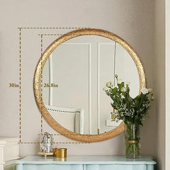 Varsoul 30 * 30in Antique Gold Decorative Metal Framed Round Wall Mirror,Decorative Accent Wall Mirrors Modern for Living Room, Entryway, Foyer, Hallway, Bedroom