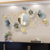 47In Large Wall Mirrors Decorative for Living Room Wall-Mounted Mirrors Metal Ginkgo Leaf Hanging Vertical or Horizontal Wall Decor for Entryway Bedroom Bathroom