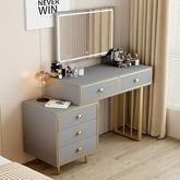 KEHUIBGAJ Grey Modern Vanity Table,with Lighted Mirror and 5 Spacious Drawers,Retractable Makeup Dressing Table with Nightstand,Indispensable Bedroom Furniture for Girls