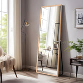NeuType Full Length Mirror Floor Mirror with Standing Holder Bedroom/Locker Room Standing/Hanging Mirror Dressing Mirror Wall-Mounted Mirror (Natural Wood)