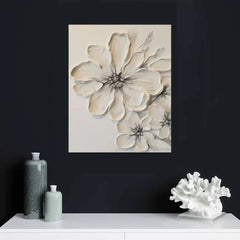 COMIO White Flower Texture Painting White Flower Abstract Wall Art Flower Canvas Painting White Textured Flower Picture Black And White Texture Artwork Modern Floral Wall Art Decor