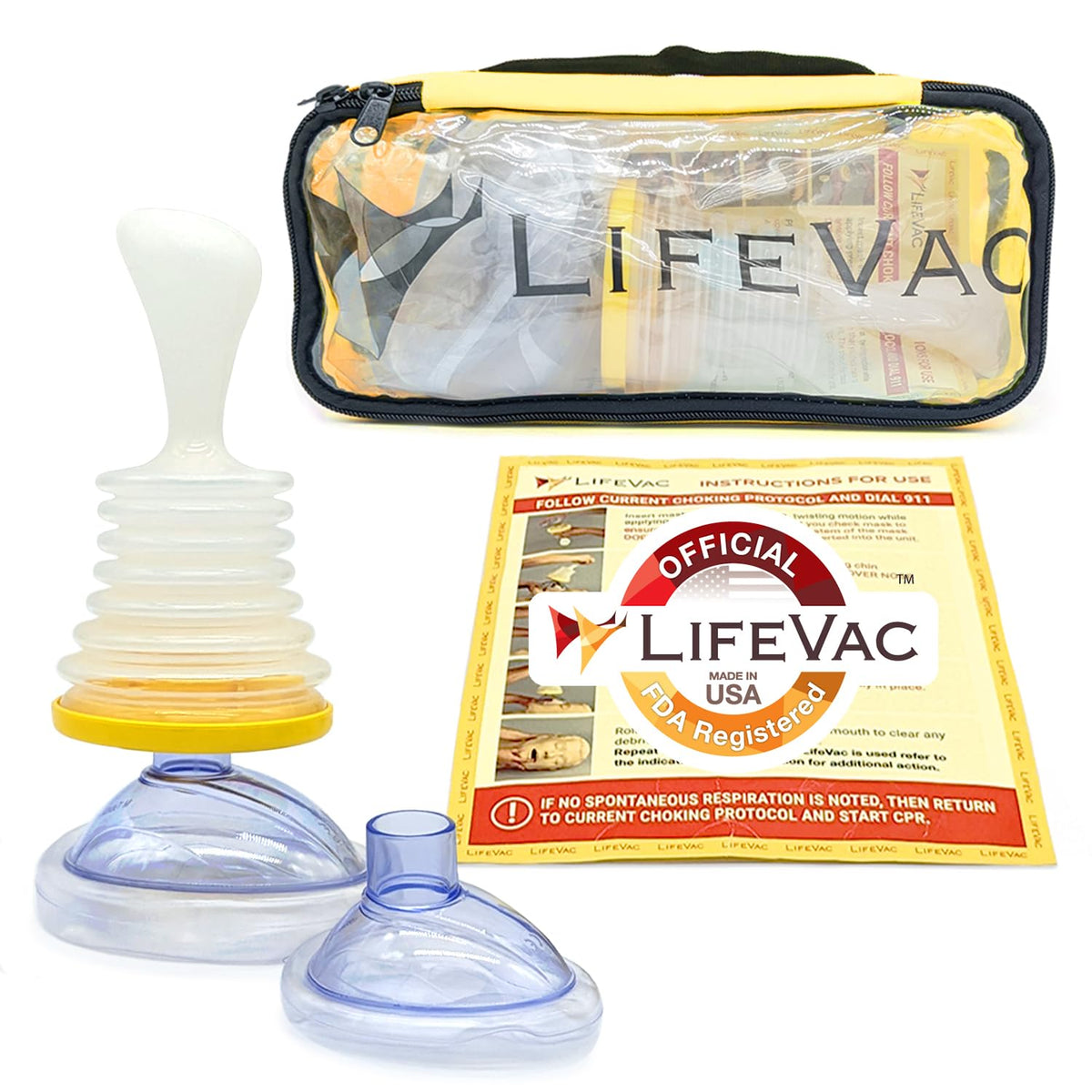 LifeVac Choking Rescue Device for Kids and Adults | Portable Airway Assist Device | First Aid Choking Device for Kids and Adults | Yellow Travel Kit