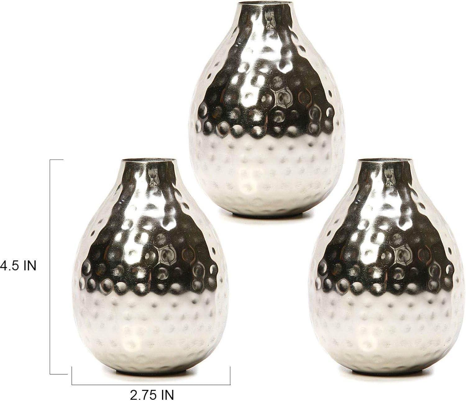 Set of 3 Metal Bud Vases - 4.5 Inch High. Ideal Accent Piece for Coffee and Side Tables