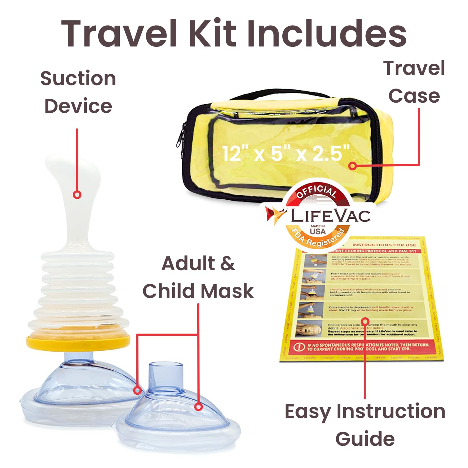 LifeVac Choking Rescue Device for Kids and Adults | Portable Airway Assist Device | First Aid Choking Device for Kids and Adults | Yellow Travel Kit