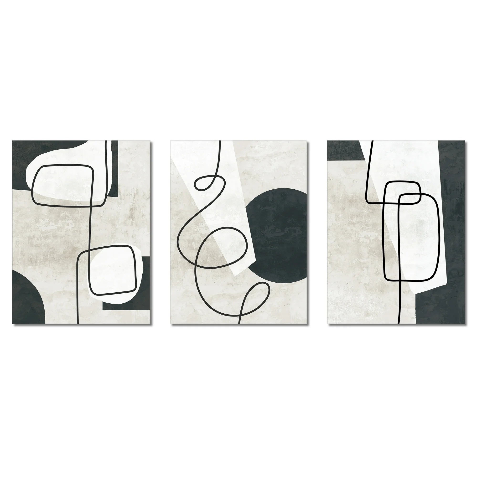 US Trove 3 Pieces 16x24 inch Modern Abstract Wall Art Decor, Framed Black and White Canvas Wall Print Set with Minimalist Art Prints for Living Room Ready to Hang