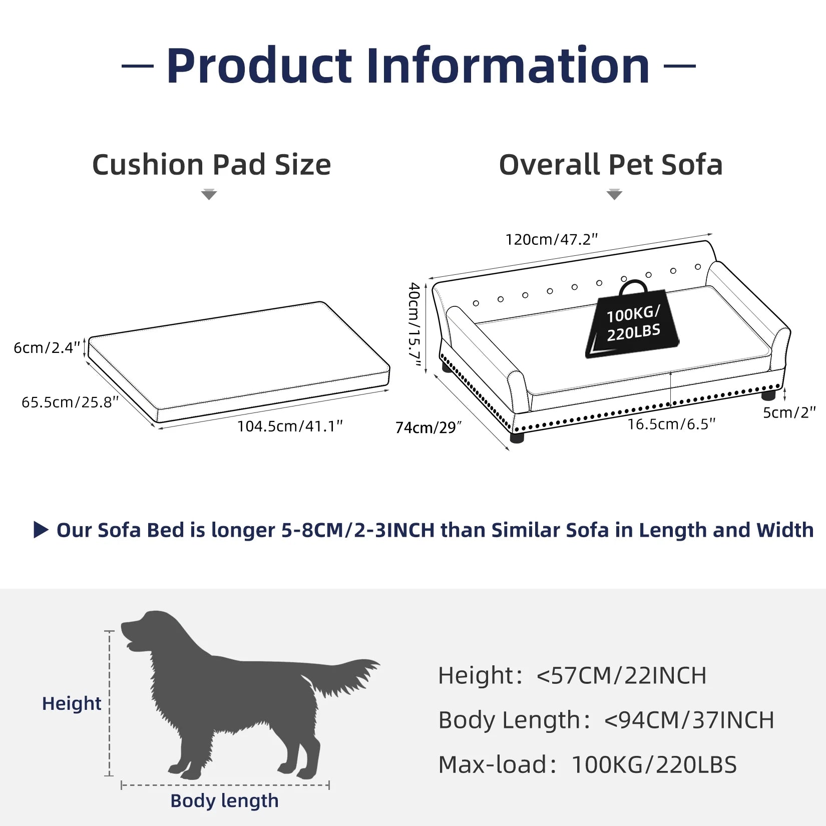 BingoPaw Dog Velvet Sofa Bed Pet Orthopedic Elevated Upholstered Couch with Removable Cover for Medium Large Giant Dogs