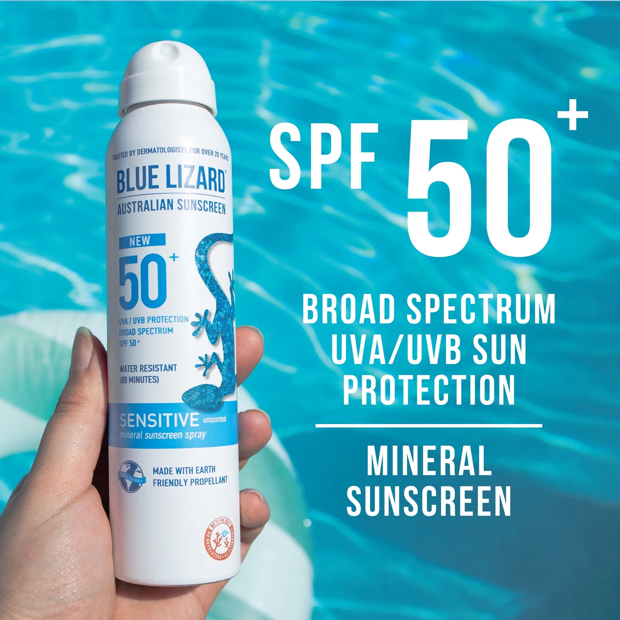 Blue Lizard Sensitive SPF 50 Mineral Sunscreen Spray, Broad Spectrum, 4.5 fl oz