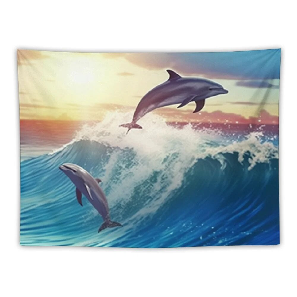 COMIO Dolphin Wall Art Blue Ocean Jumping Dolphins Animal Bathroom Decor Painting Picture Prints on Canvas Framed Home Wall Decoration