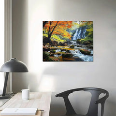 COMIO Landscape Canvas Wall Art Waterfall Nature Forest Scenery Painting, Modern Scene Artwork Mountain Scenery Picture Framed for Living Room Bedroom Bathroom Home Office Decor