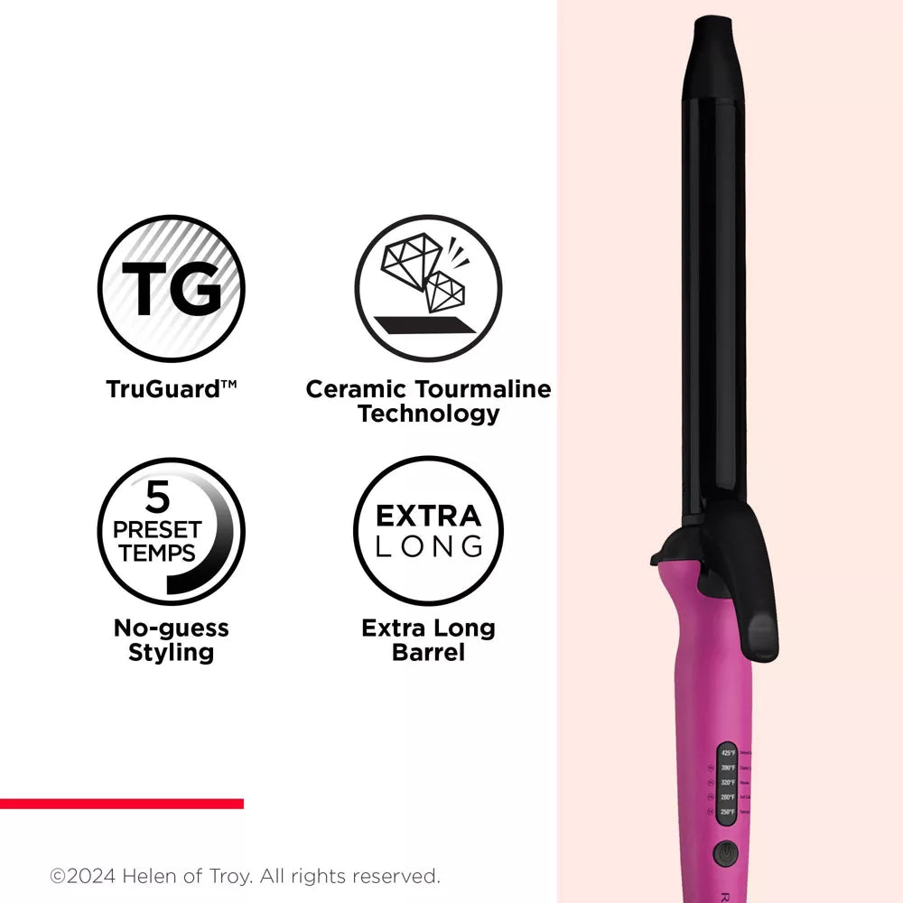 Pink hair straightener with features highlighted.