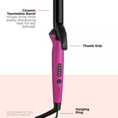Pink hair straightener with labeled features 