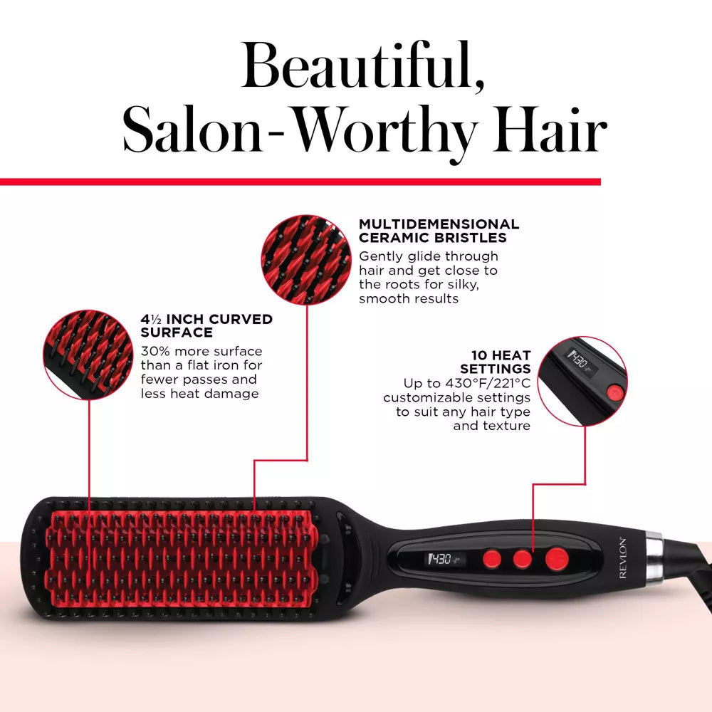 Hair straightening brush with features highlighted 