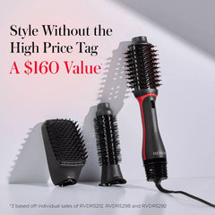 Revlon hair styling tools on a white background with promotional text.