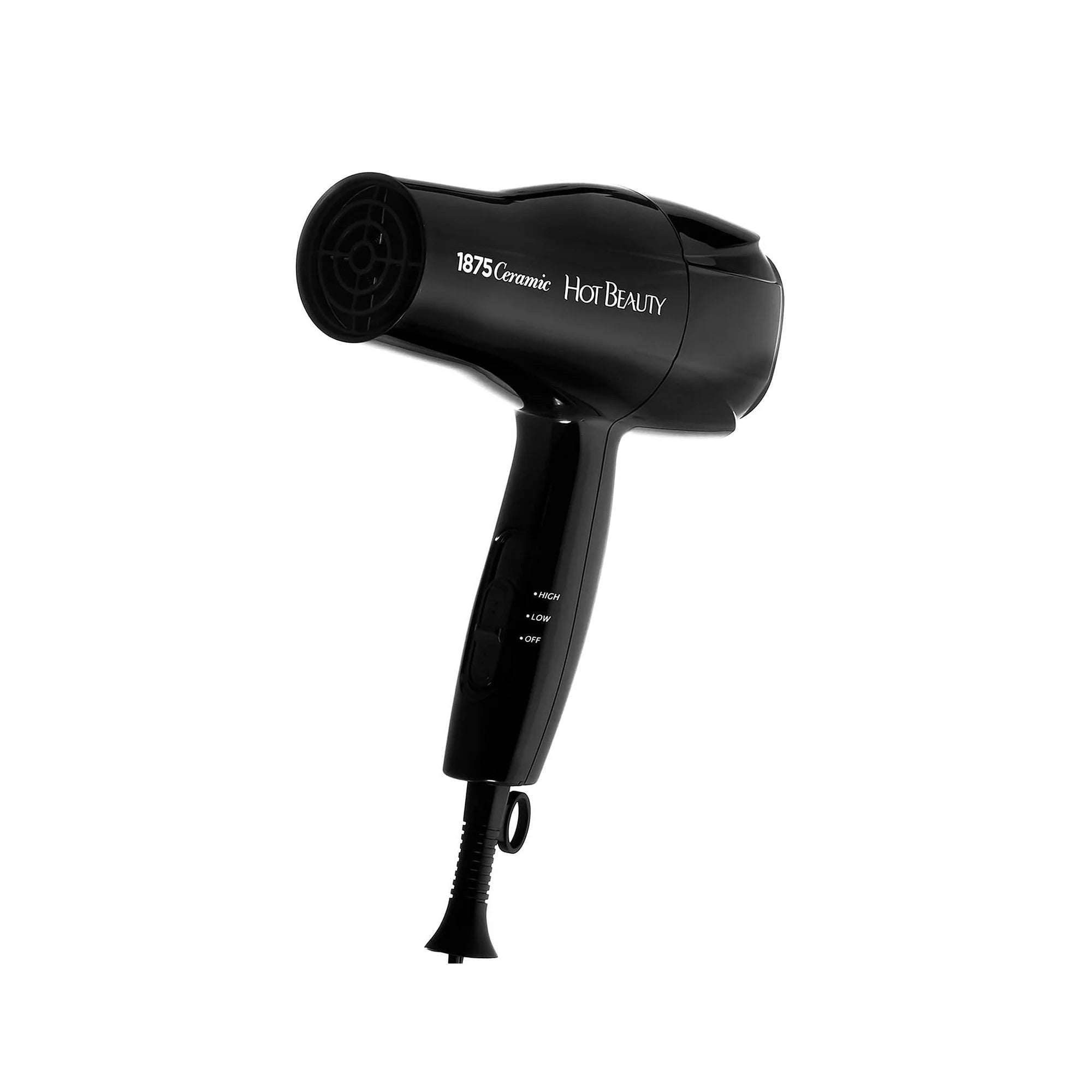 Hot Beauty 1875 Ceramic Hair Dryer, Powerful Fast Drying, Multi-Setting with Comb Attachment, Additional Detangler Included, Slide Bar Switch, Compact for Home & Travel