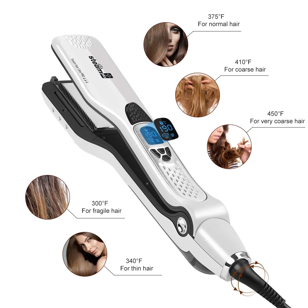 JUKEY Professional Steam Hair Straightener Brush - Unlock Silky Smooth Hair Effortlessly!