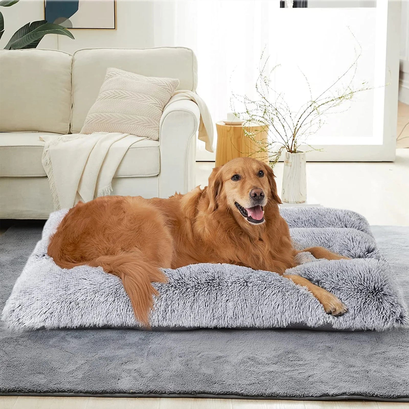 Juyafio Large Plush Dog Pet Bed,Washable Dog mat with Non-Slip Bottom for Large and Medium Dogs, 38"x26" Gray Anti Anxiety Dog Bed