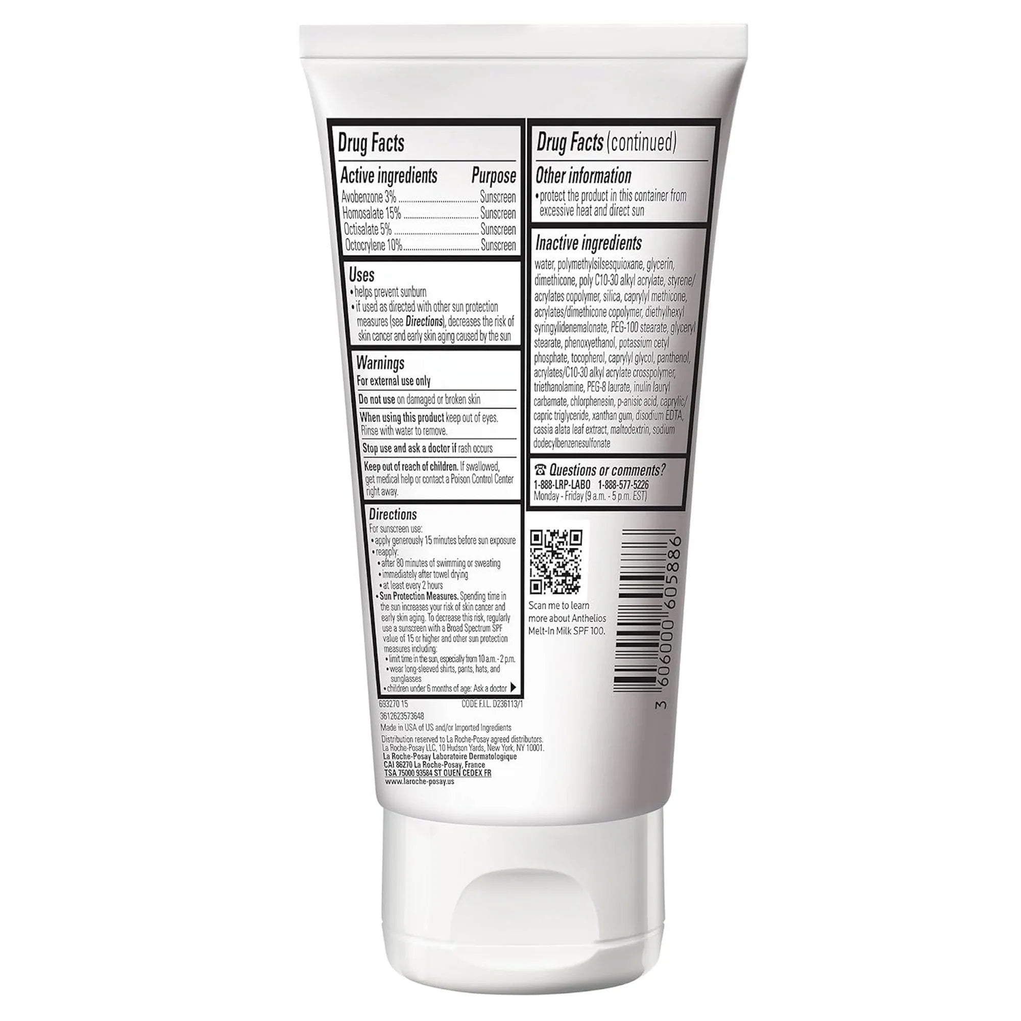 La Roche-Posay Anthelios Melt-In Milk Sunscreen for Face and Body SPF 100, 3.0 Fl. Oz