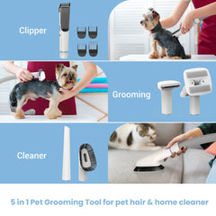 Moosoo Dog Grooming Kit - Powerful Suction Pet Vacuum with 5 Professional Grooming Tools for Shedding Cats & Dogs