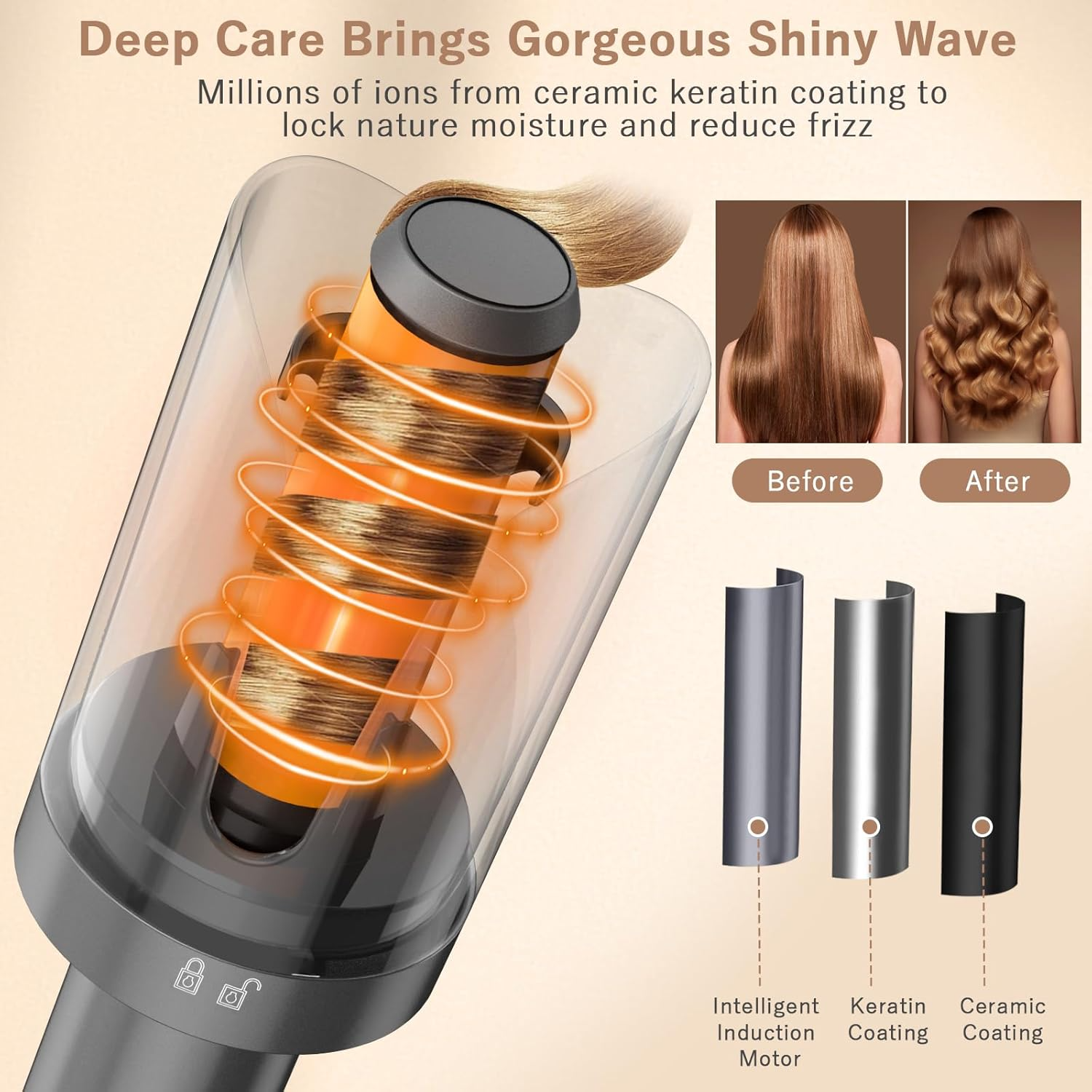 Pretfy Automatic Curling Iron, Auto Hair Curler with 1 inch Ceramic Ionic Barre, 4 Gears Heating Temperatures & LCD Display, Auto Shut-Off and Anti-Scald, Fast Heating for Hair Styling