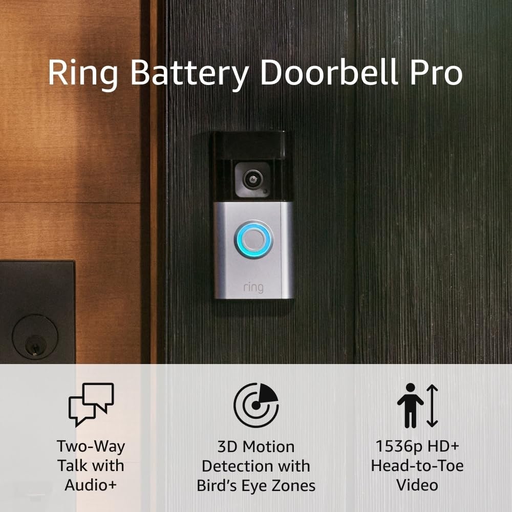 Ring Battery Doorbell Pro – 1536p HD Video, Two-Way Talk, and 3D Motion Detection