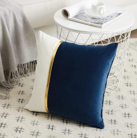 1pc Color Block Cushion Cover Without Filler, Navy Blue Polyester Throw Pillow Case, For Sofa