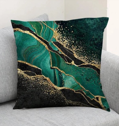 2 Pcs Marble Pattern Green Cushion Cover Without Filler, Modern Soft Stretchy Throw Pillow Cover