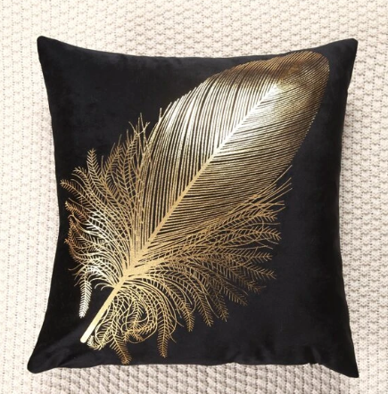 2 Pcs Metallic Gold Feather Print Cushion Cover, Modern Decorative Throw Pillow Case, Pillow Insert Not Include, For Sofa, Home Decor