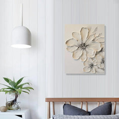 COMIO White Flower Texture Painting White Flower Abstract Wall Art Flower Canvas Painting White Textured Flower Picture Black And White Texture Artwork Modern Floral Wall Art Decor