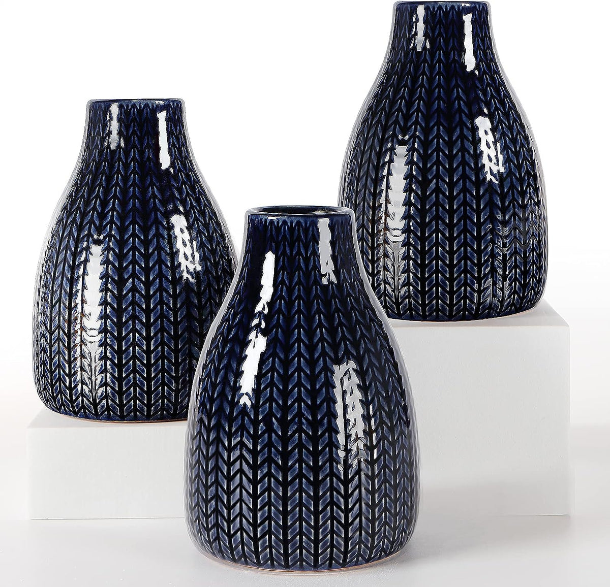 Decorative Ceramic Vase, Vase for Decor Home Living Room Office Parties Wedding, 3.7" Wide 5.5" Tall (Dark Blue)