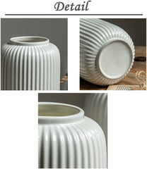 8 Inch Tall Glossy White Ceramic Ribbed Vase, Simple Modern Decorative Vases for Home Decor Table Centerpieces