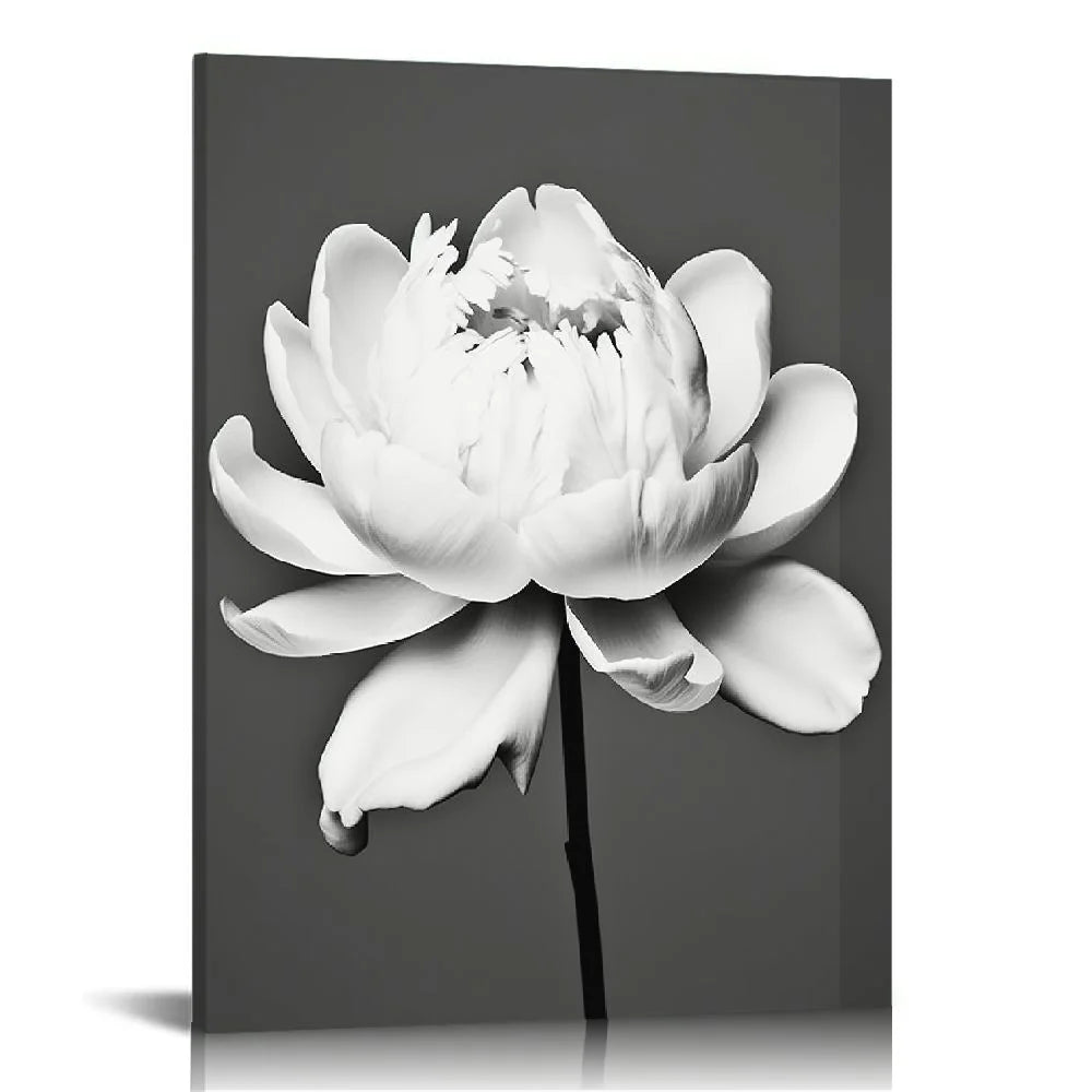 COMIO White Flower Texture Painting White Flower Abstract Wall Art Flower Canvas Painting White Textured Flower Picture Black And White Texture Artwork Modern Floral Wall Art Decor