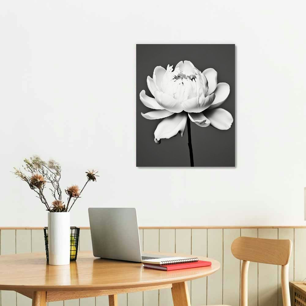 COMIO White Flower Texture Painting White Flower Abstract Wall Art Flower Canvas Painting White Textured Flower Picture Black And White Texture Artwork Modern Floral Wall Art Decor