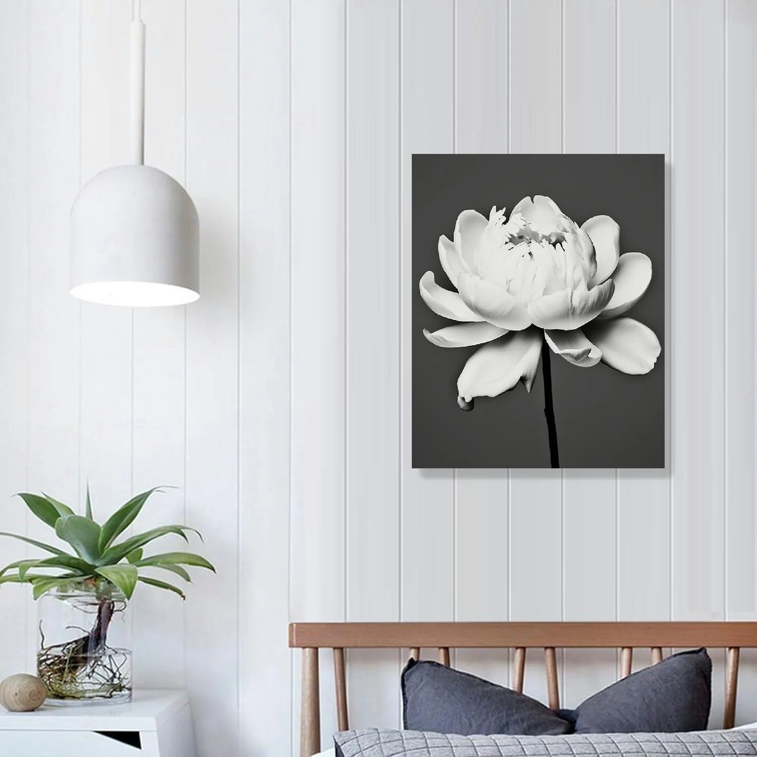 COMIO White Flower Texture Painting White Flower Abstract Wall Art Flower Canvas Painting White Textured Flower Picture Black And White Texture Artwork Modern Floral Wall Art Decor