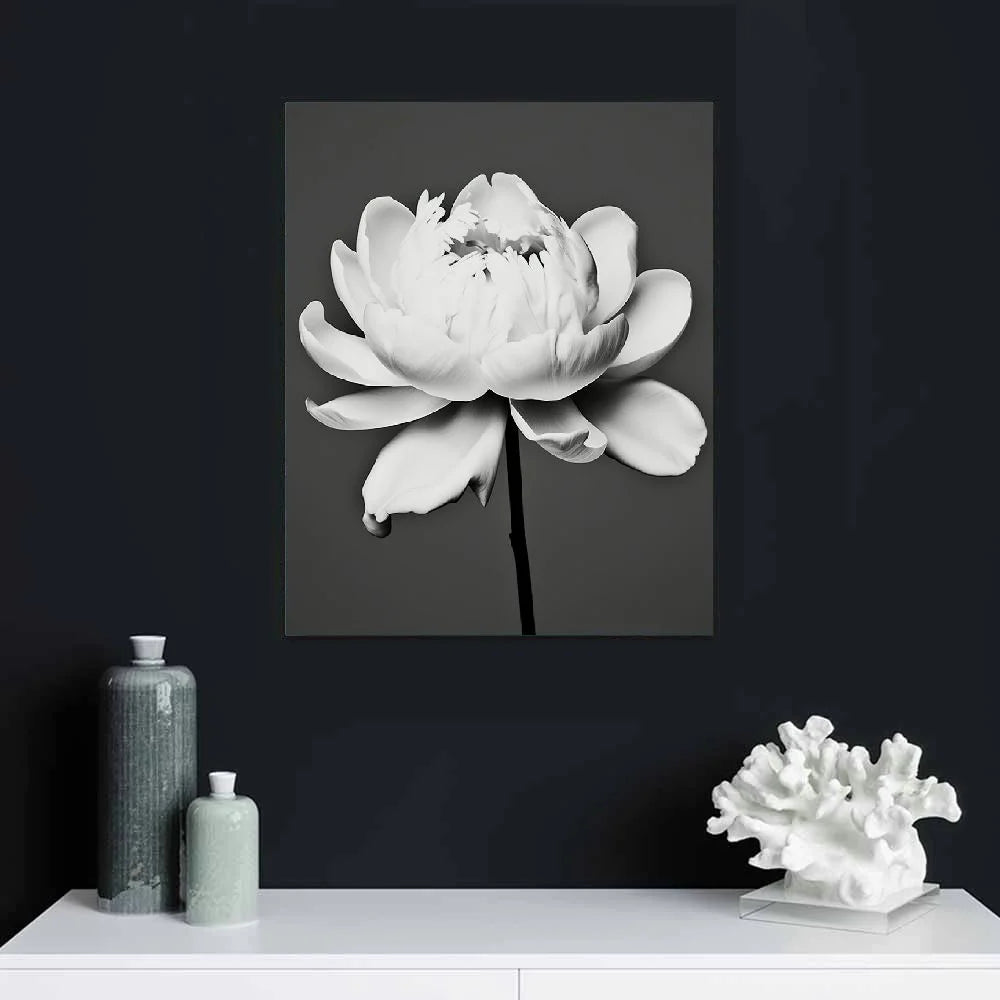 COMIO White Flower Texture Painting White Flower Abstract Wall Art Flower Canvas Painting White Textured Flower Picture Black And White Texture Artwork Modern Floral Wall Art Decor