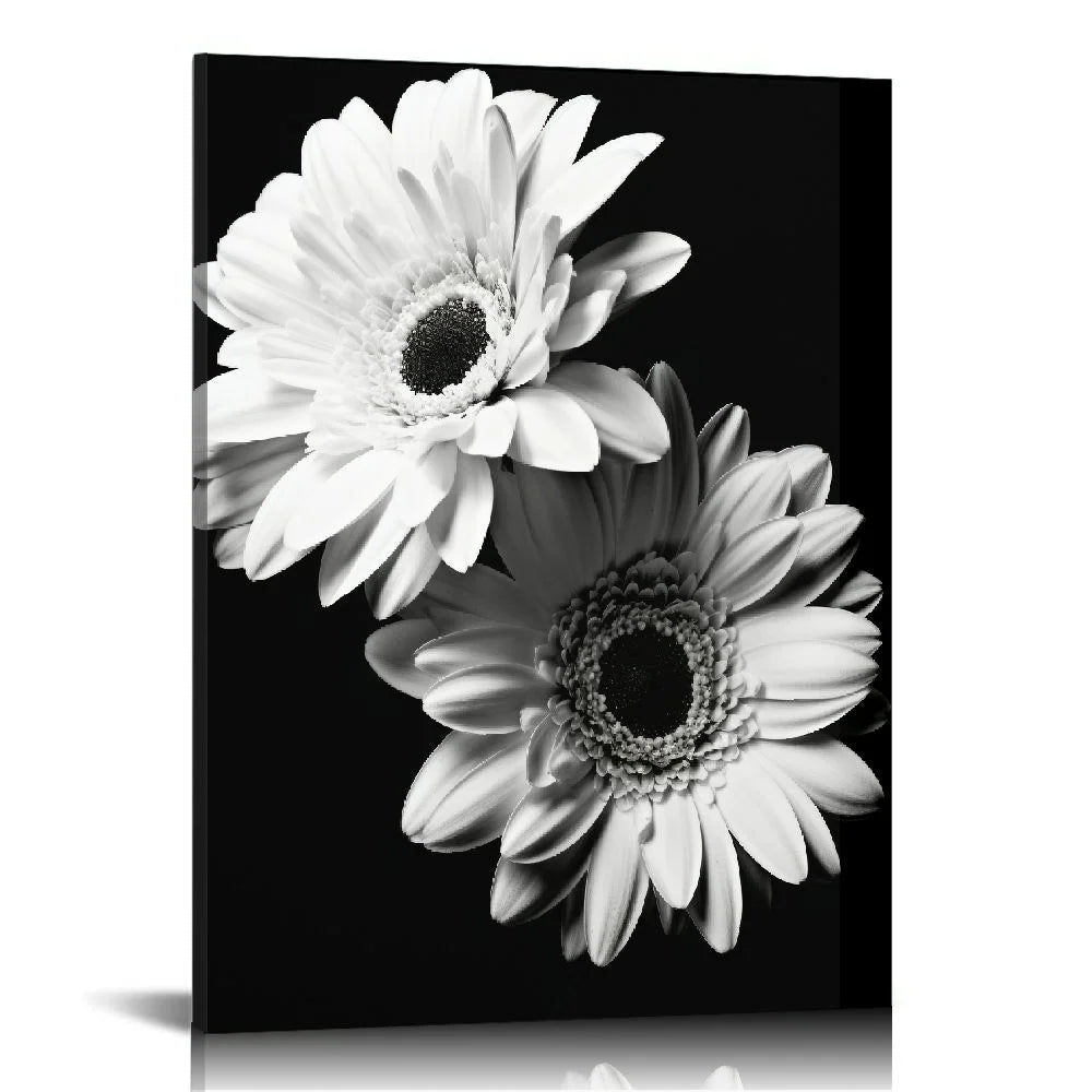 COMIO White Flower Texture Painting White Flower Abstract Wall Art Flower Canvas Painting White Textured Flower Picture Black And White Texture Artwork Modern Floral Wall Art Decor