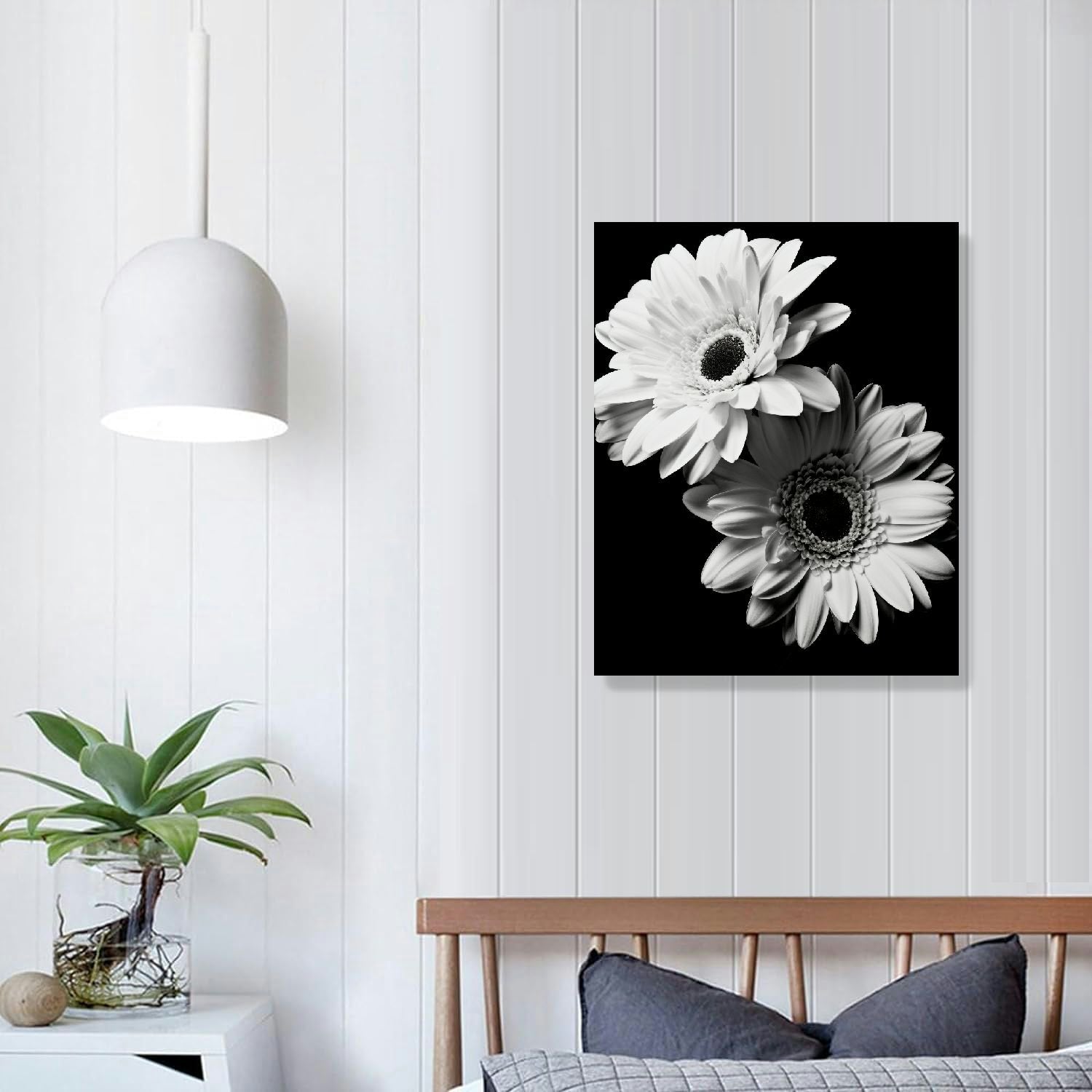 COMIO White Flower Texture Painting White Flower Abstract Wall Art Flower Canvas Painting White Textured Flower Picture Black And White Texture Artwork Modern Floral Wall Art Decor